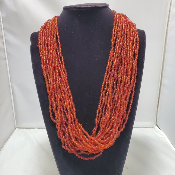 Signature red seed bead multi strand necklace 18 strand - Picture 1 of 4